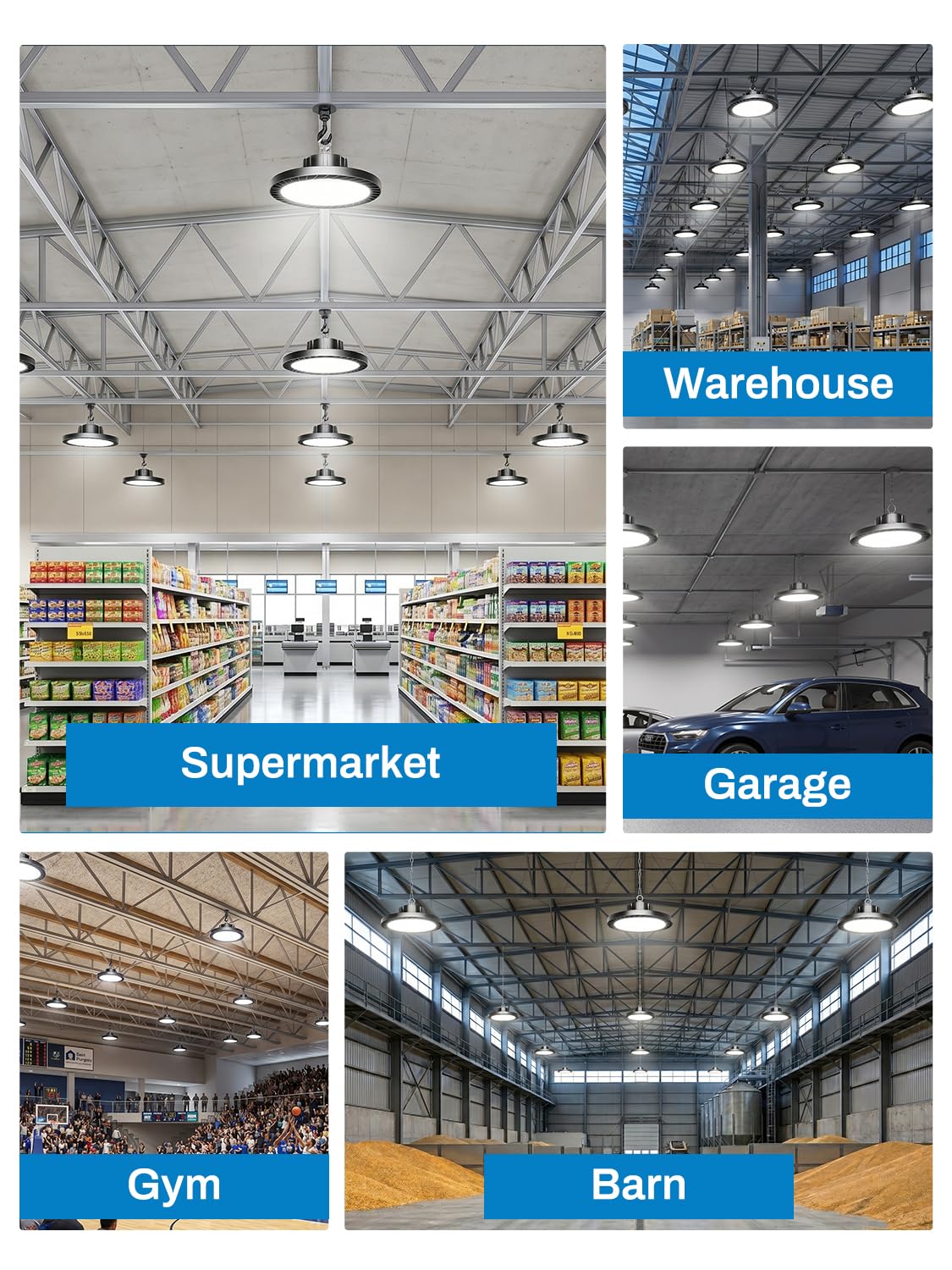 250W UFO LED High Bay Light, 37500LM Super Bright Industrial UFO High Bay LED Shop Lights & Garage Lights,6000K Shop Light IP65 Waterproof with US Plug, for Garage/Warehouse/Gym (6 Pack)