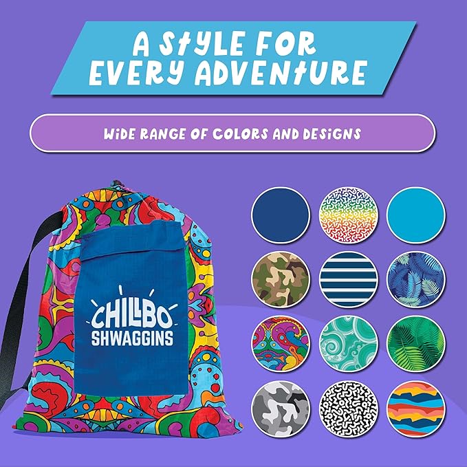 Chillbo Shwaggins Inflatable Couch – No-Pump Setup, Ripstop Polyester, Stability Pegs, Fun Prints, Portable Air Lounger for Beach, Camping, Festivals, and Tailgating - 60s Pyschedelic