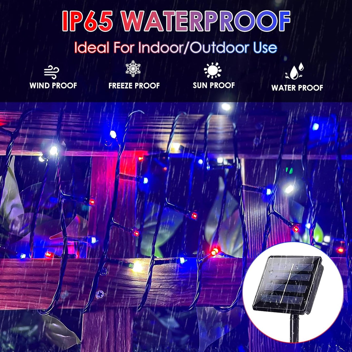 Skiennix 4th of July Outdoor Decorations - 4-Pack Red, White & Blue Solar String Lights | 400 LED, 132FT, Waterproof
