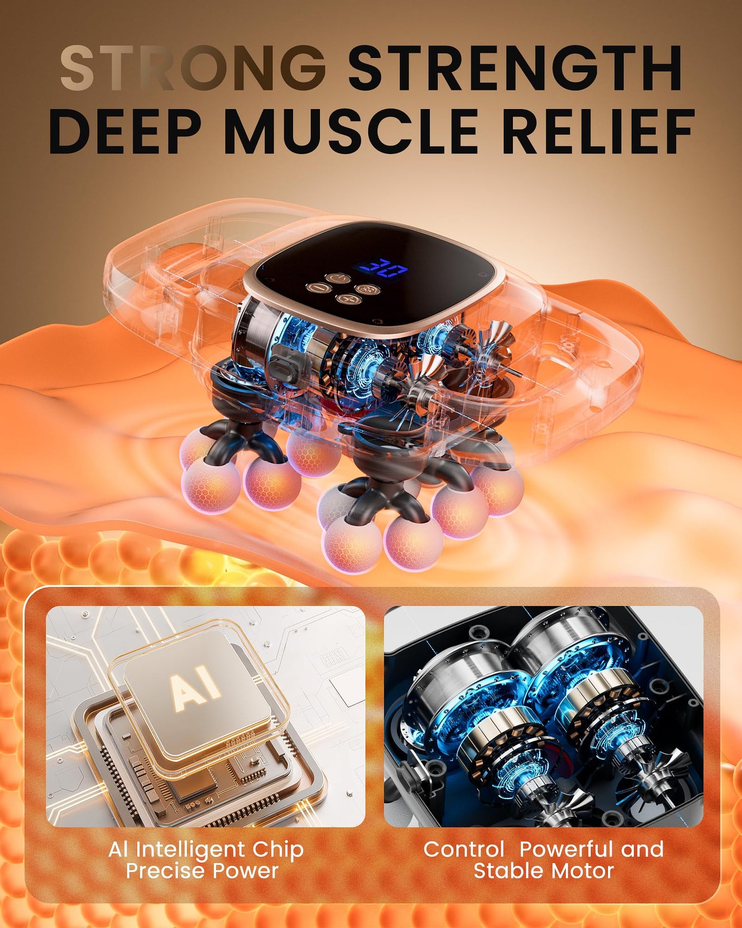 EIWAJKXE 16 Head Massage Gun Deep Tissue, Back Massager with 3 Modes & 30 ntensity Levels, Professional Percussion Muscle Gun for Legs, Back Ideal for Home, Gym and Office Use, Grey