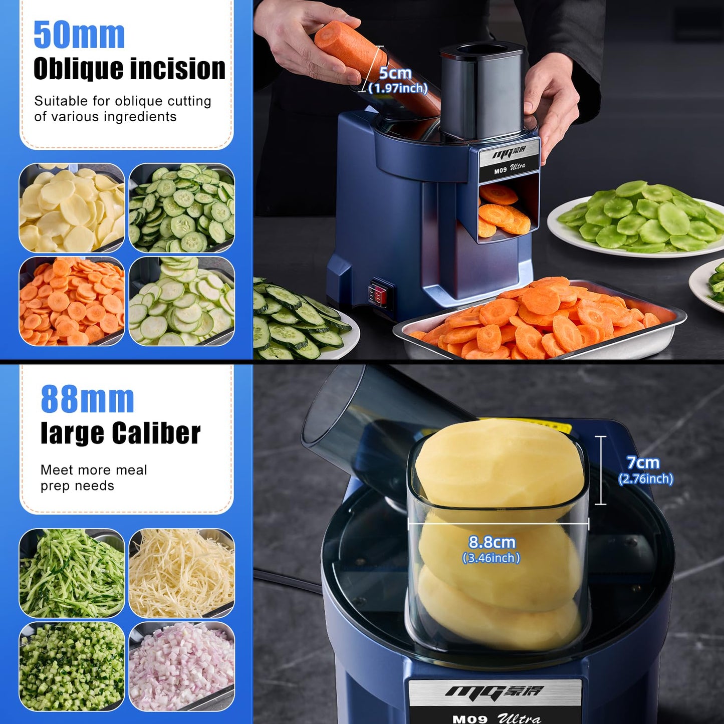 MOGAN 8-In-1 Electric Vegetable Cutter, Commercial Vegetable Slicer Fruit Slicer Machine, Veggie Food Processor Dicer Chopper Stainless Steel Blades for Slicing Shredder Dicing for Home and Kitchen
