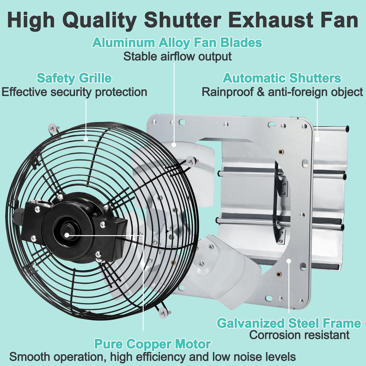Hipoilk 7 Inch Shutter Exhaust Fan with Speed Controller and Power Cord, Wall Mount Attic Fan for Greenhouses, Sheds, Garages, Chicken Coops, Barns Ventilation, 760 CFM