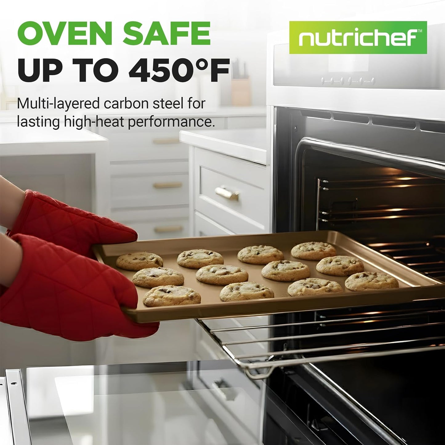 NutriChef Nonstick XL Cookie Sheet - Extra Large 22" x 16" Carbon Steel Baking Pan for Cookies & Pastries - Gold