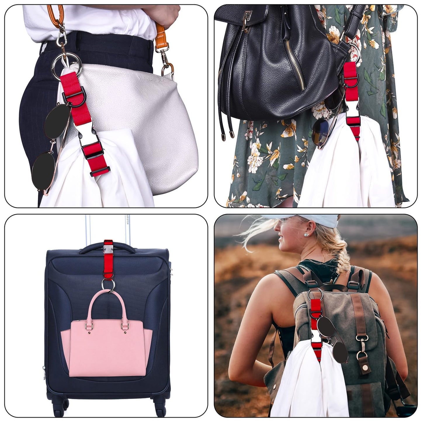 Wisdompro Jacket Gripper Strap, Add a Bag Luggage Straps Baggage Suitcase Belts Travel Accessories with Hook and D-Ring - Make Your Hands Free, Easy to Carry Your Extra Bags - Red