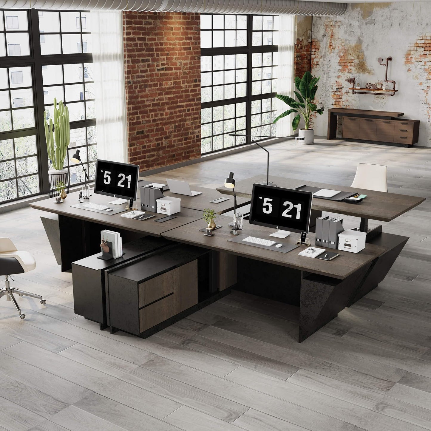 Modern Executive Desk - Adjustable Height L-Shaped Executive Desk with Drawers & File Cabinet, Black Luxury Home Office Desk, Standing Desks Business Workstation with Universal Charging Port, 78.74 In