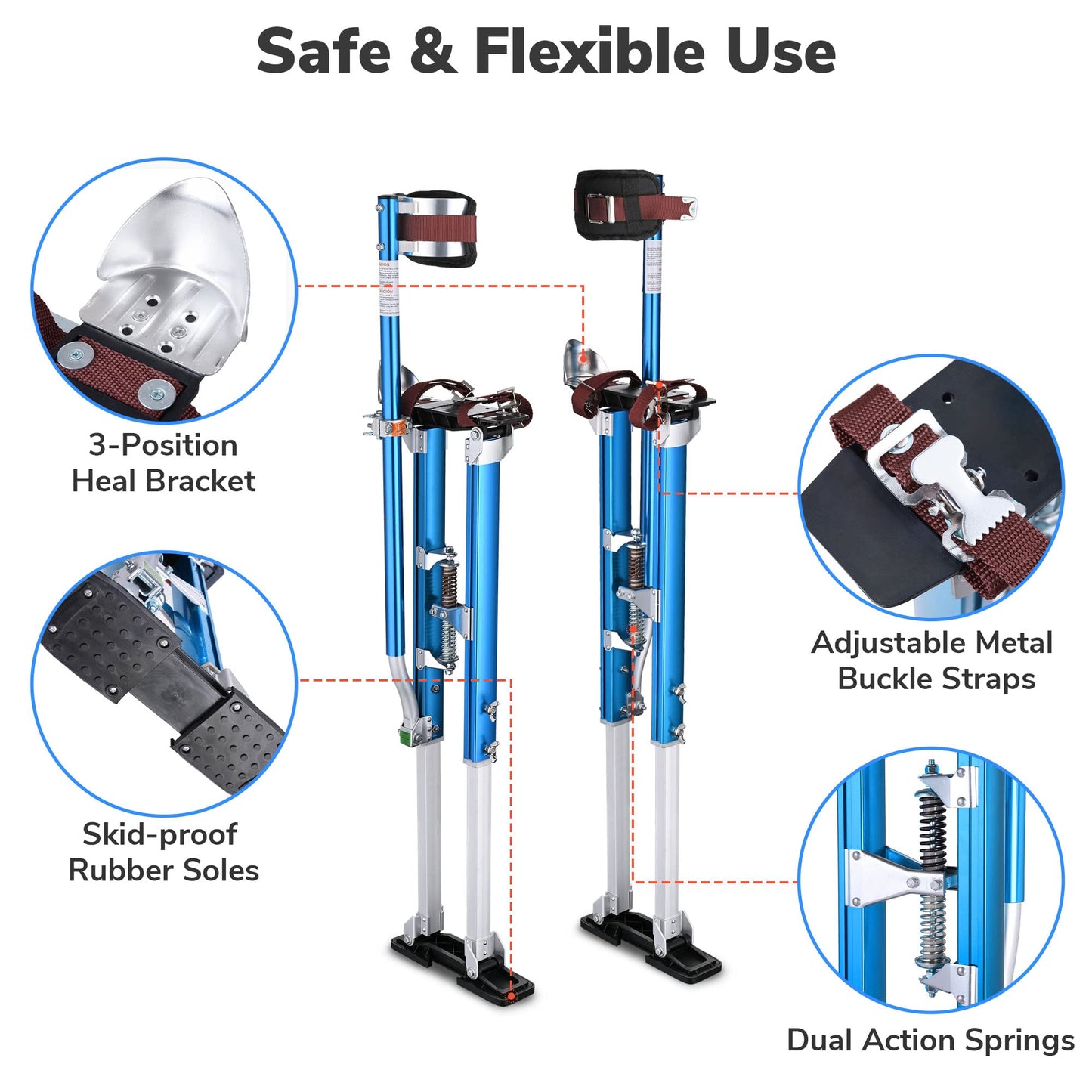 Yescom Drywall Stilts 36" - 50" Adjustable Aluminum Drywall Tools with Comfort Leg Pads for Sheetrock Painting Parade Costume Cleaning String Light Decor - 1 Pair of Blue Stilts
