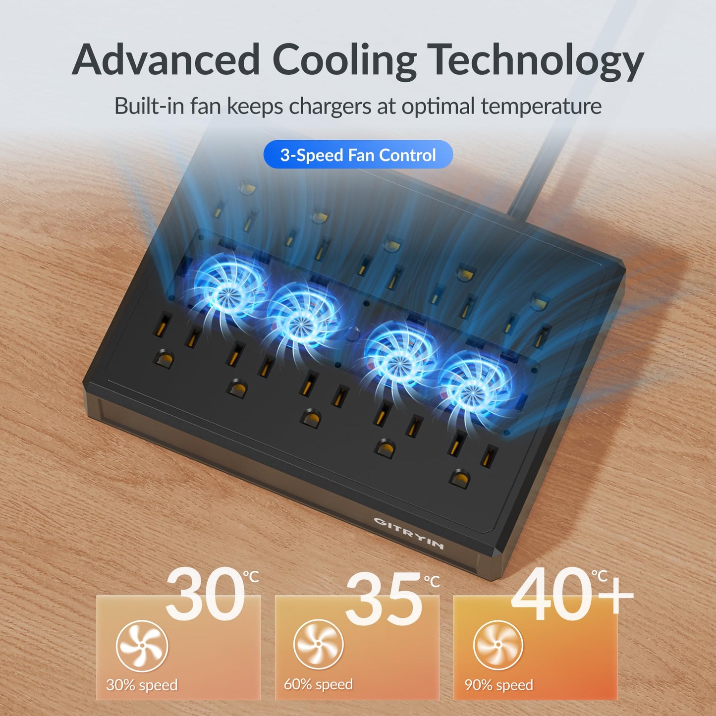 Gitryin Modular Laptop Charging Station, 3 * 140W, 2 * 40W Retractable USB C Chargers, 10 Type C Ports with Cooling Power Strip, 500W Charging Hub