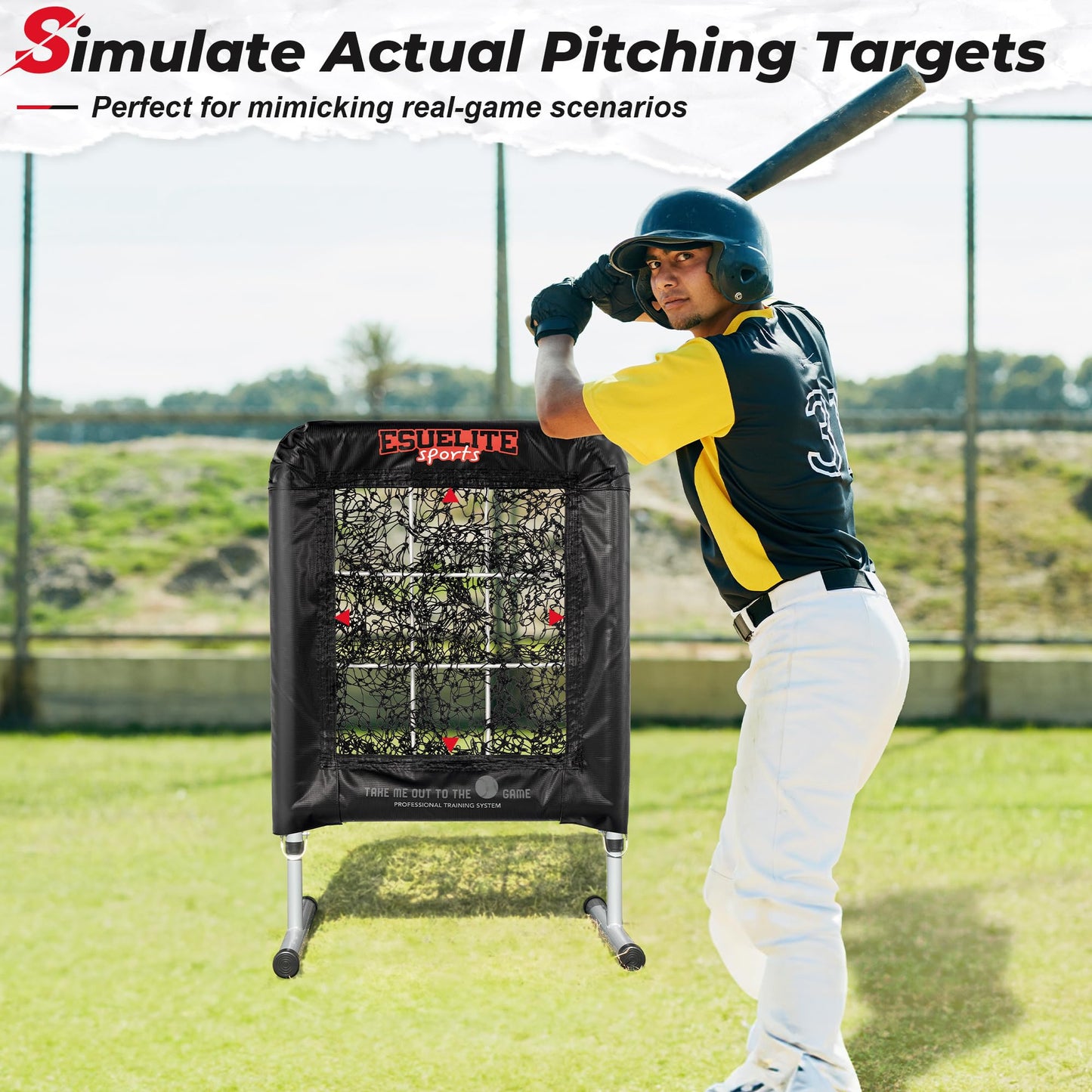 Heavy-Duty 9 Hole Pro Style Baseball & Softball Pitching Net with Strike Zone Target - Adjustable Portable Design for Training, Includes 4 Stakes & 2 Sandbags（Black Pro）
