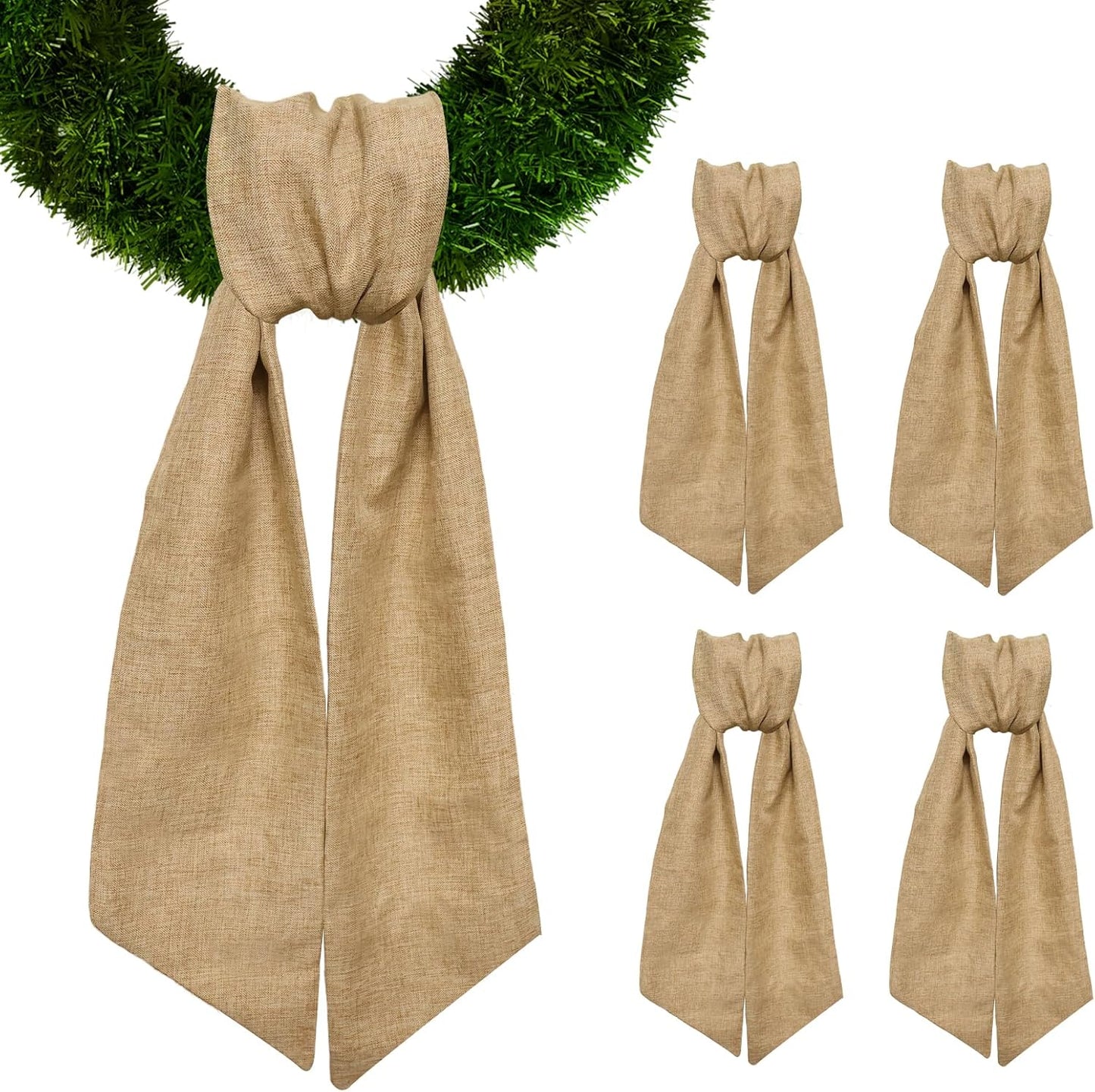 Skiennix Christmas Wreath Sash - Natural Cotton Decor for Front Door | 4 Pcs Set for Holiday Celebrations