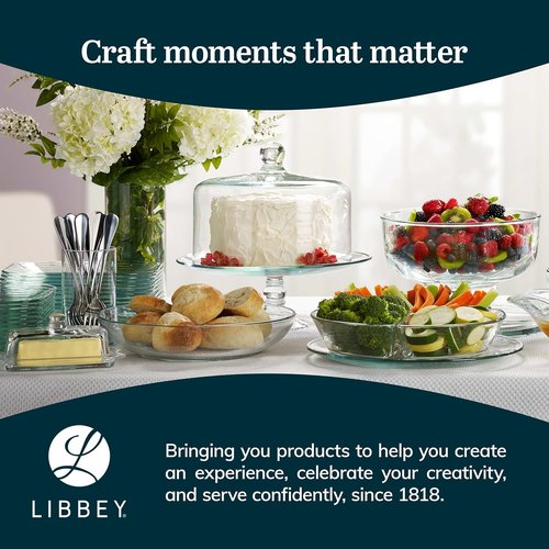 Libbey Selene Glass Cake Stand - Elegant Curved Footed Design with Dome Lid | Perfect for Desserts and More