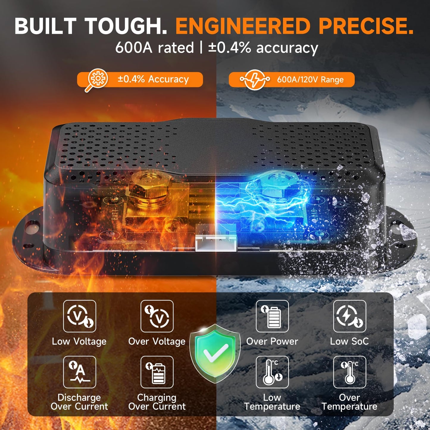 2026 Bluetooth Battery Monitor with 600A Smart Shunt FOXWELL BT630, Track Volt/Amp/Watt/Capacity, 8 Protection Alarms, for LiFePO4/Lithium/RV/Solar/Marine/Off-Grid, Extend Battery Life, Easy Install