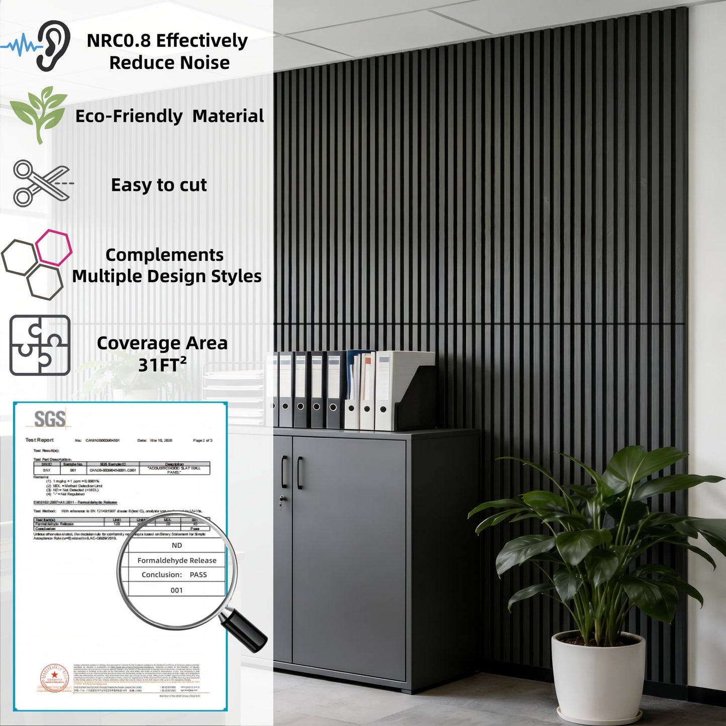 SONORA MGT 4 Pack Acoustic Wood Slat Wall Panels 47.24'' X 23.62'', Echo Reduction, 3D Fluted Wall Panels for Interior Wall Decor (Matte Black)