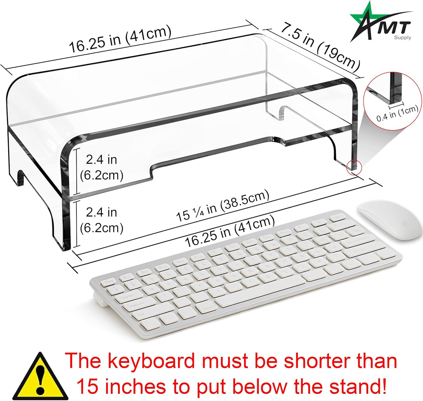 2 5.5 Inches AMT Clear Acrylic Monitor Stand Riser Tier, High Clear Computer Desk Organizer Shelf for Multi Media PC