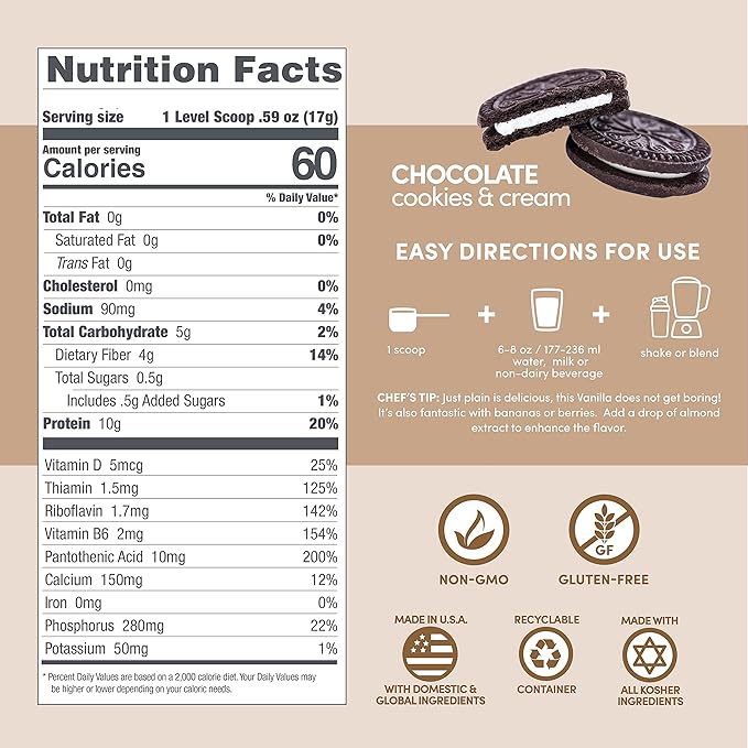 Designer Wellness, Designer Lite, Low Calorie Natural Protein, Prebiotic Fiber, Key Vitamins & Minerals, Chocolate Cookies & Cream, 9.03 Ounces