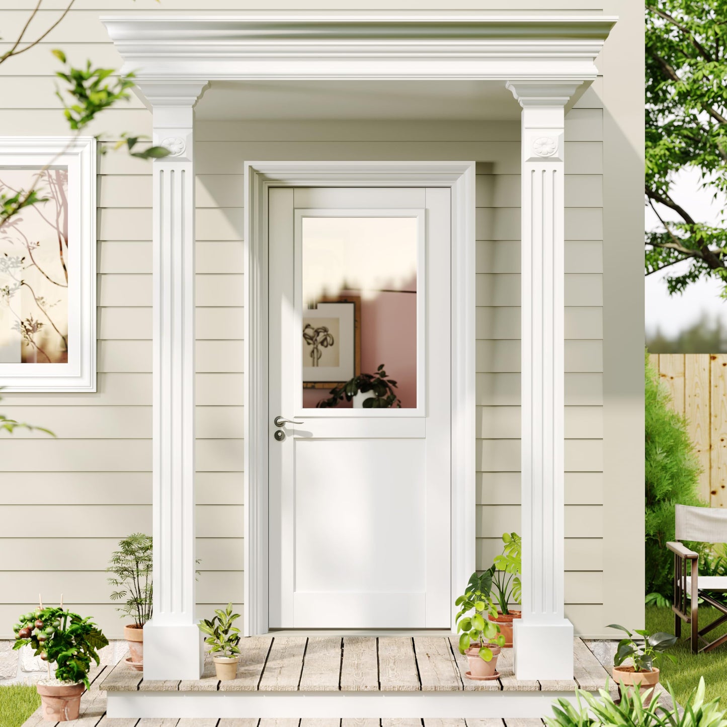 Lakenyon Entry Door Glass Inserts Replacement, 22" x 36", 1-Lite Clear Tempered Glass Insert Kit with White Frame, for Exterior Front Door.