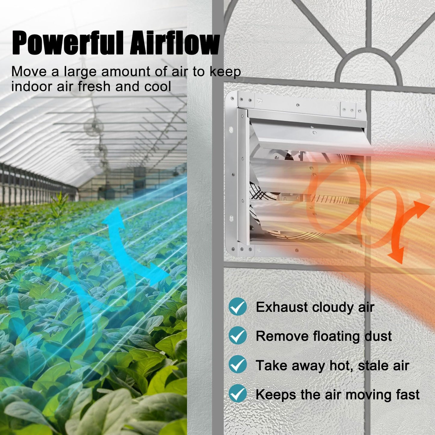10 Inch Upgraded Shutter Exhaust Fan with Speed Controller & Thermostat, 820 CFM Wall Mounted Exhaust Fan, Ventilation Attic Fans for Greenhouse, Garage, Warehouse, Shed, Basement, Chicken Coop