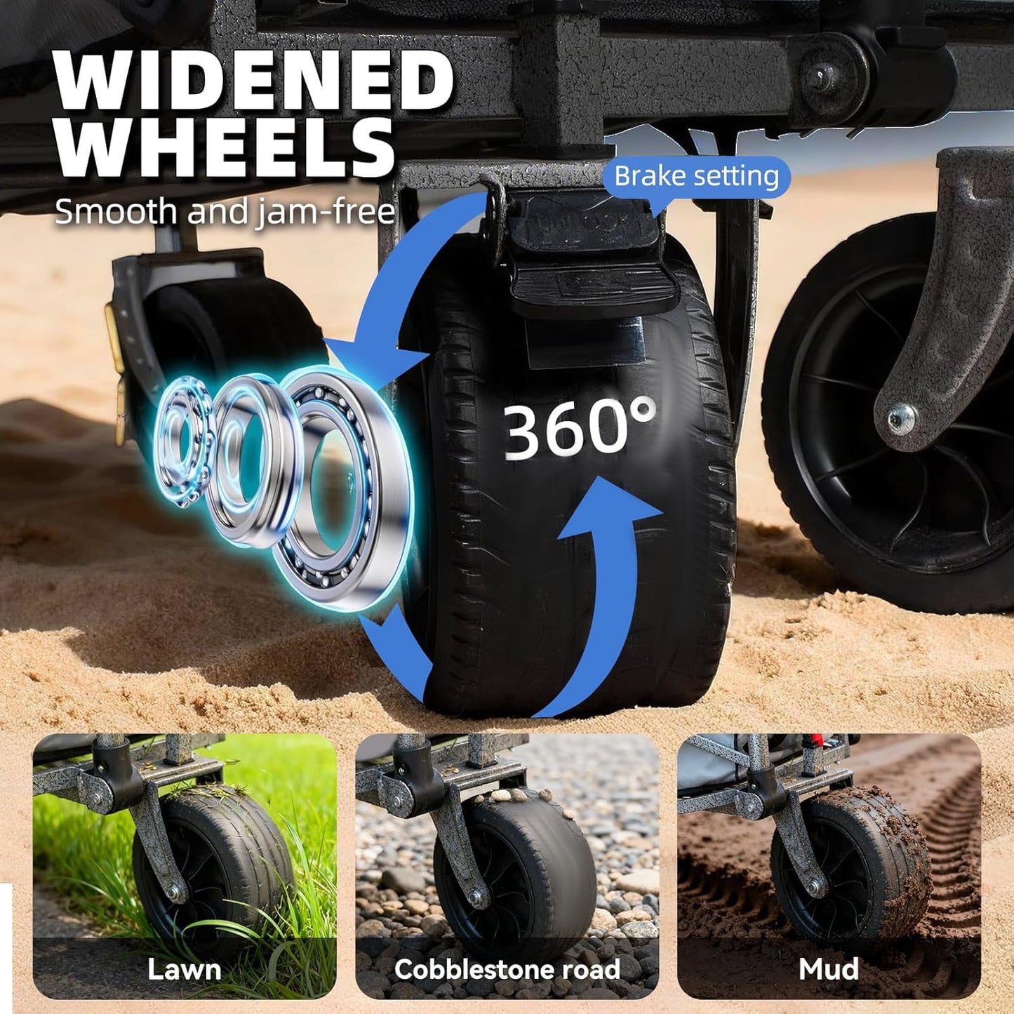 BUERTS Collapsible Wagon - 600LBS Heavy-Duty Large Capacity Foldable Utility Cart, Oversized All-Terrain Wheels, 3-Second Quick Fold Beach Wagon for Camping, Gardening, Beach & Backcountry Trip（BLACK）