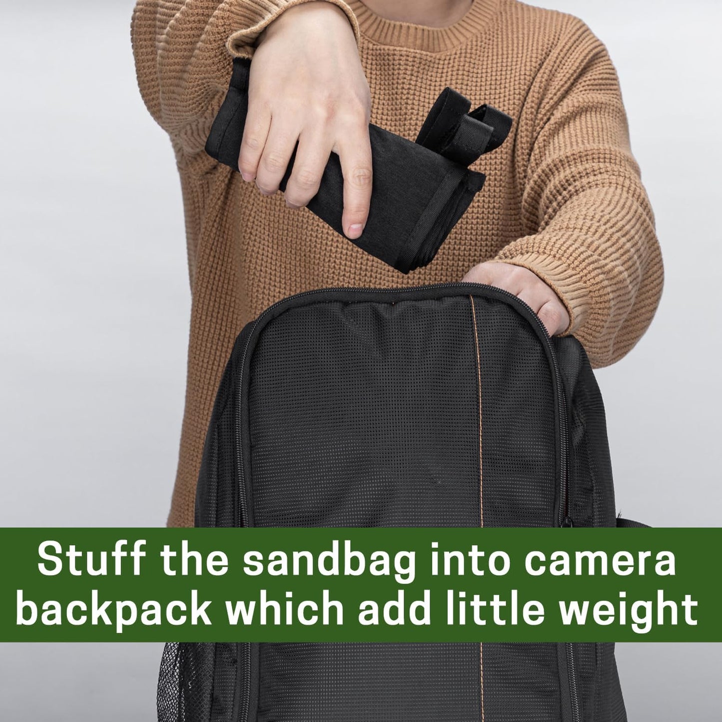3 Tripod Stone Bag with Compartments, Heavy Duty Sand Bag for Photography, Black