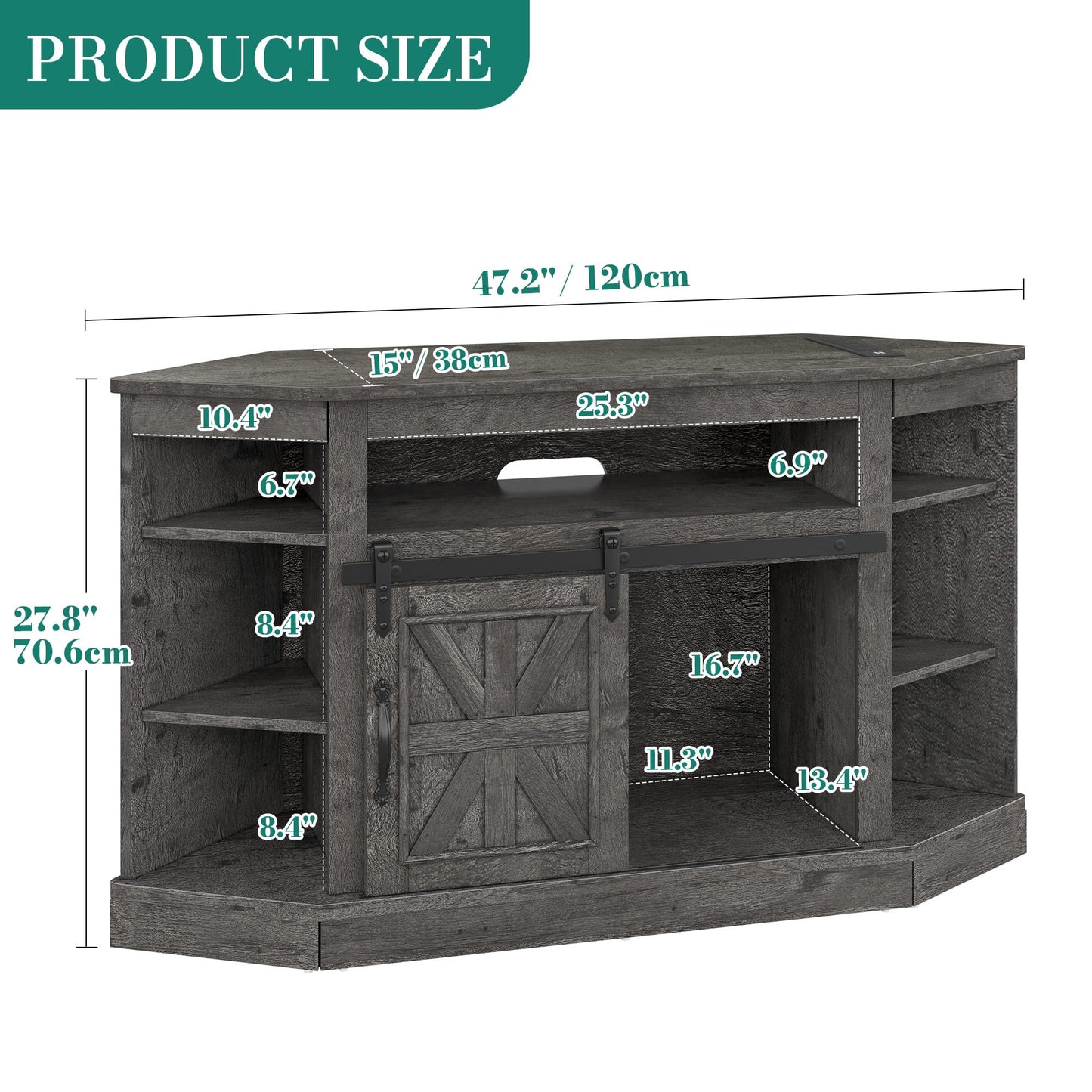 YITAHOME Corner TV Stand for 50 Inch TV, Farmhouse Entertainment Center with Storage & Power Outlet, TV Console Cabinet and Sliding Barn Door for Living Room, Carbon Gray