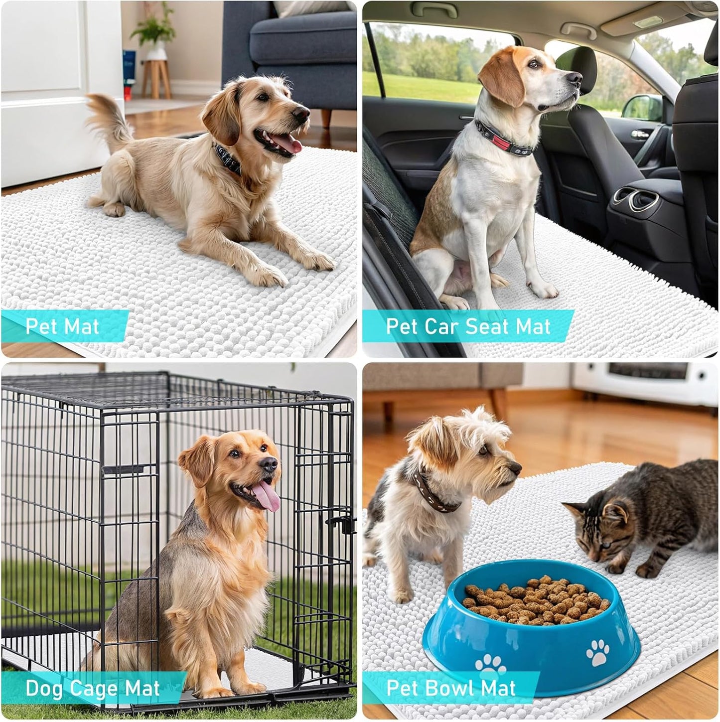 OLANLY Dog Door Mat - Absorbent Non-Slip Washable Chenille Mat for Muddy Paws | 70x24 Inches, White