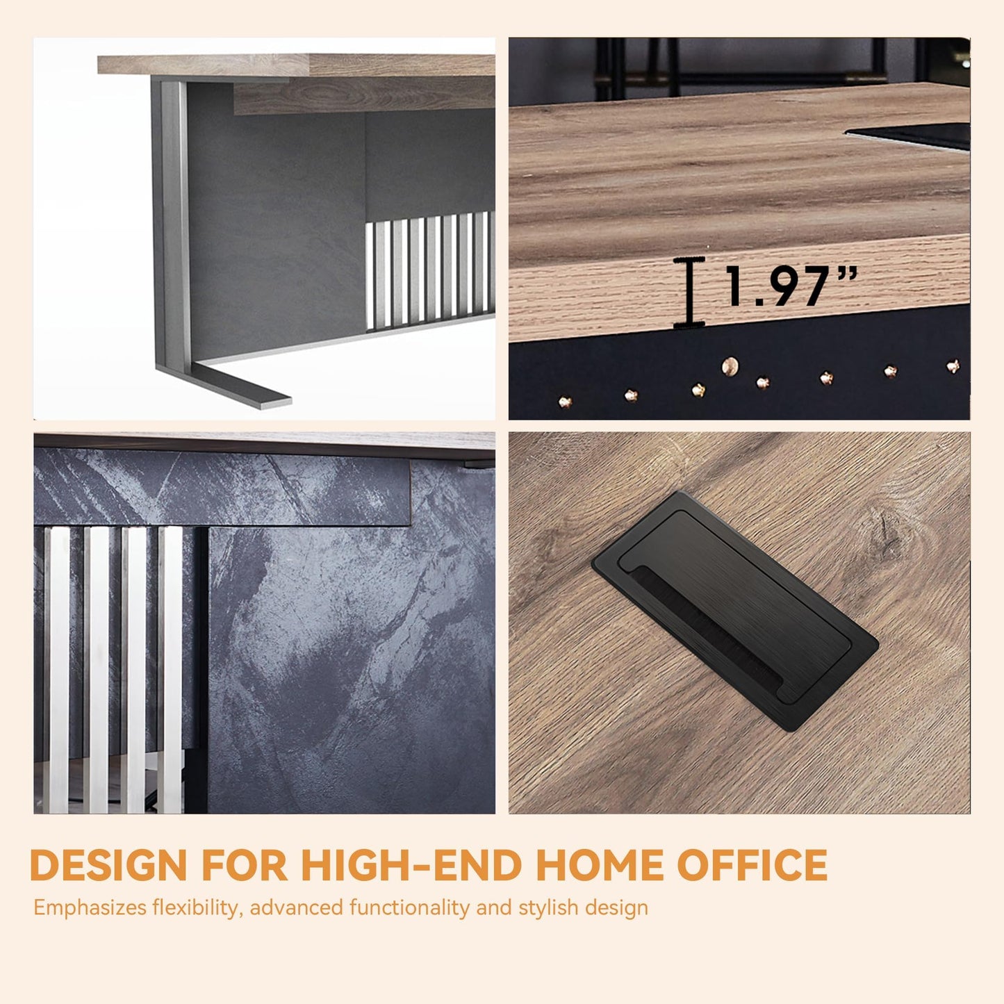 63 Inch Modern Executive Office Desk, Computer Writing Desk for Home Office, Business Furniture Workstation Stainless Steels Sturdy Frame 1.97IN Thick Desktop(Right, 63×31.5×30 in)