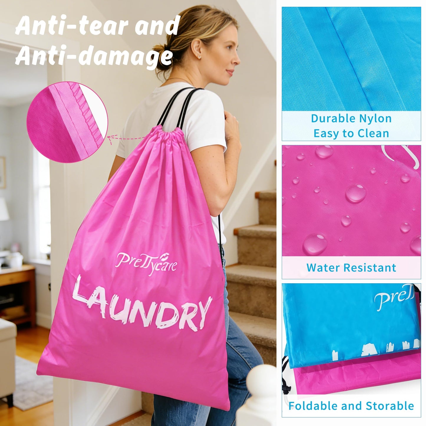 PrettyCare 2 XL (35.5 x 23.6 in) Travel Laundry Bags for Delicates, Washable Dirty Clothes Organizer - Easy to Hold 4 Loads of Laundry, Large Enougha for Laundry Hamper or Basket Travel Essentials