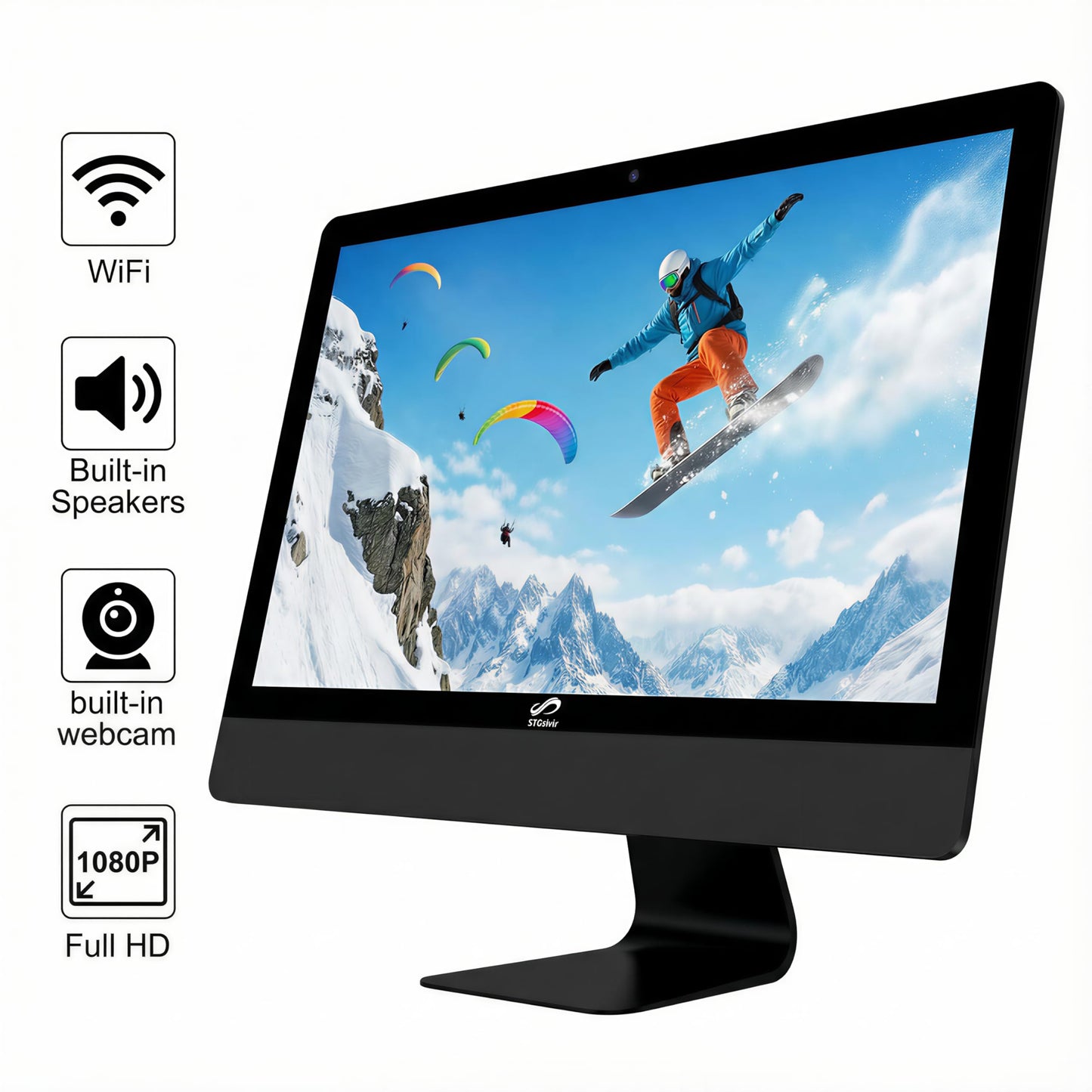 STGSivir All in One Desktop Computer, 24" FHD Display, Intel Core i5 up to 3.6G, 16G RAM, 1T SSD, WiFi, BT 5.0, RGB Keyboard & Mouse, Webcam, Windows 11 Home
