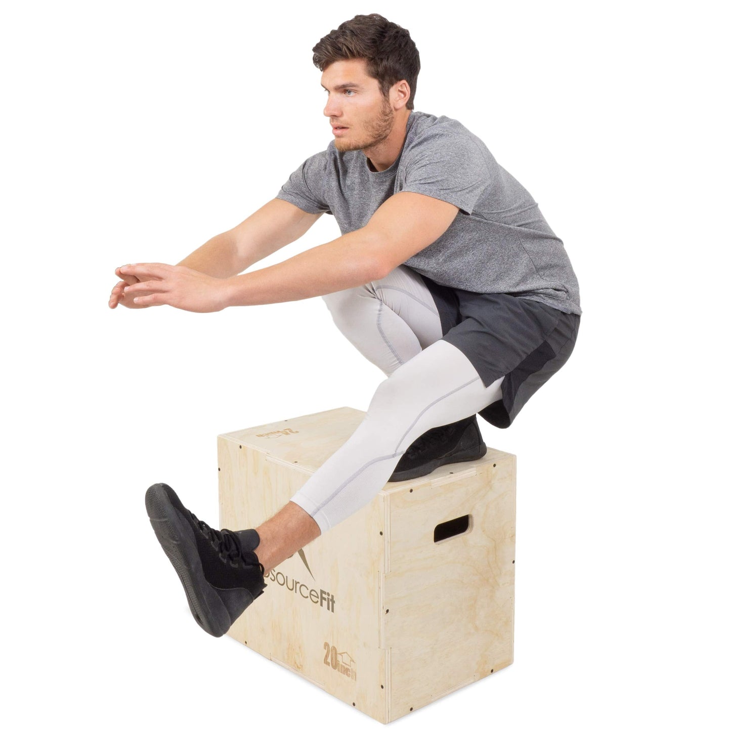 ProsourceFit 3-in-1 Wood Plyometric Jump Box For Cross Conditioning, Agility, Vertical Jump Training & Plyo Workouts, Beige, 24L x 20W x 16H