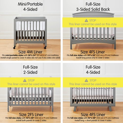Halo Mini Crib Breathable Mesh Liner, Classic 3mm Mesh, Gray, Size 4M Covers 4 Sides FITS MINI Cribs with 38x24” Mattress ONLY