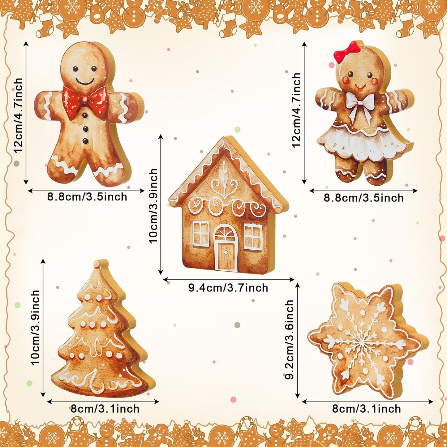 Threehoney Gingerbread Christmas Decorations - 5 Pcs Cute Wooden Table Centerpieces for Home & Office