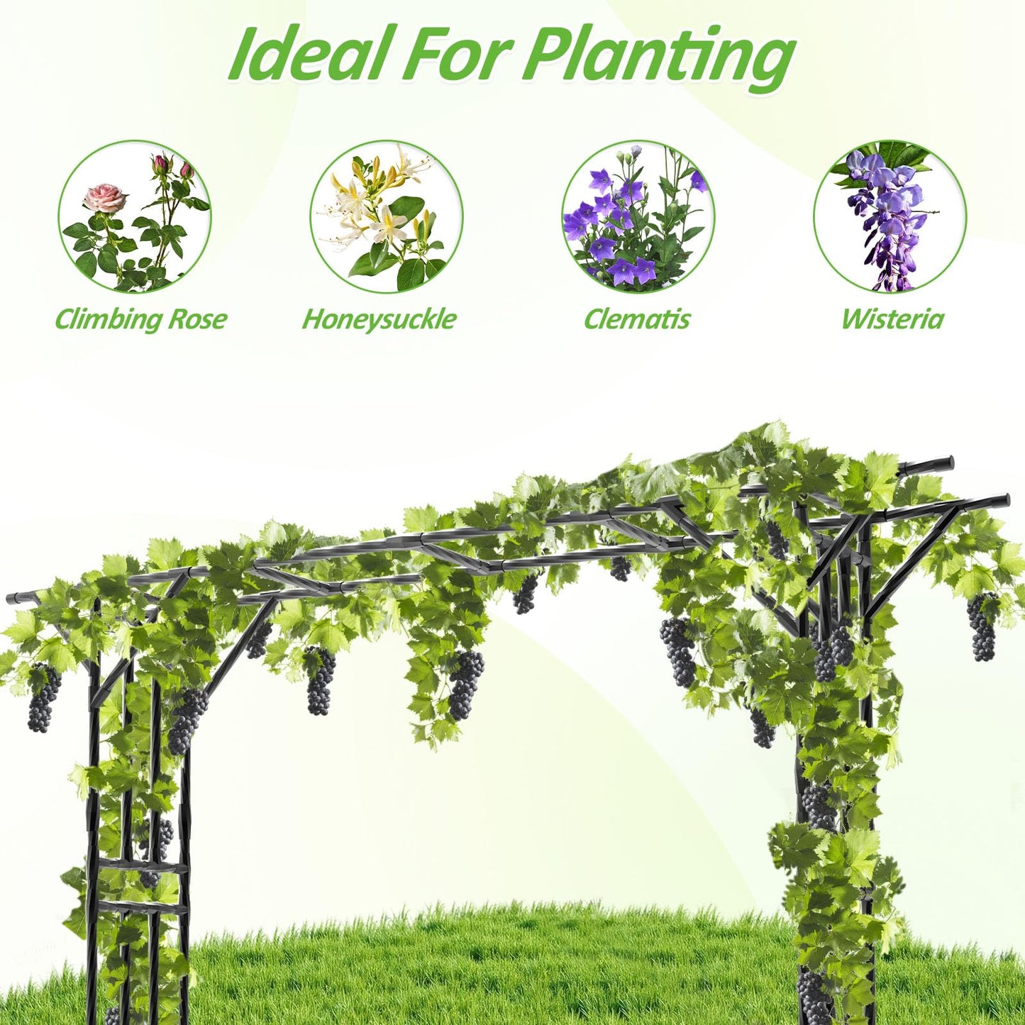 Trellume Garden Arch Trellis - 141.7" L×106.3" H Extra Large Flat Top Arbor Trellis with Coated Steel Pipe, Trellis for Climbing Plants Outdoor, Heavy Duty Abor Archway for Wedding Decor(25MM Pipe)