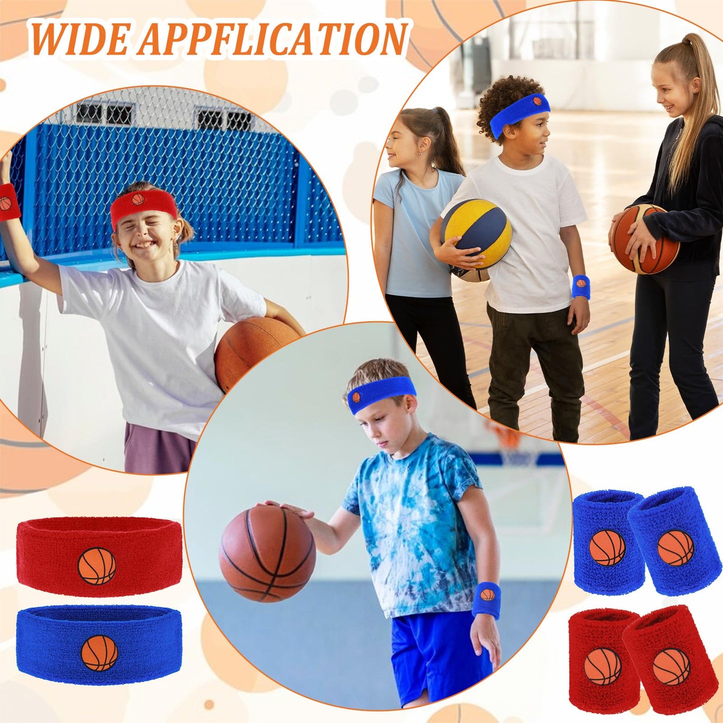 Mabor 6 Pcs Sweatband Set, Including 4 Moisture Wicking Athletic Wristband and 2 Headbands Wrist Sweatband Sports Terry Cloth Sweat Absorbing Head Band for Workout for Kids Teens
