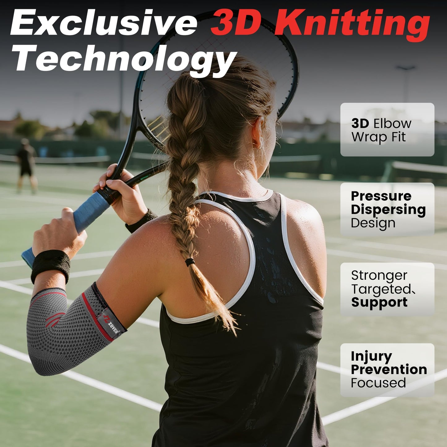 ZOYER 2 Pack Tennis Elbow Brace for Men and Women, 3D-knitted Elbow Compression Sleeve, Designed for Pain Relief, Injury Prevention, Faster Recovery, Tendonitis, Golfer's Elbow (Medium)