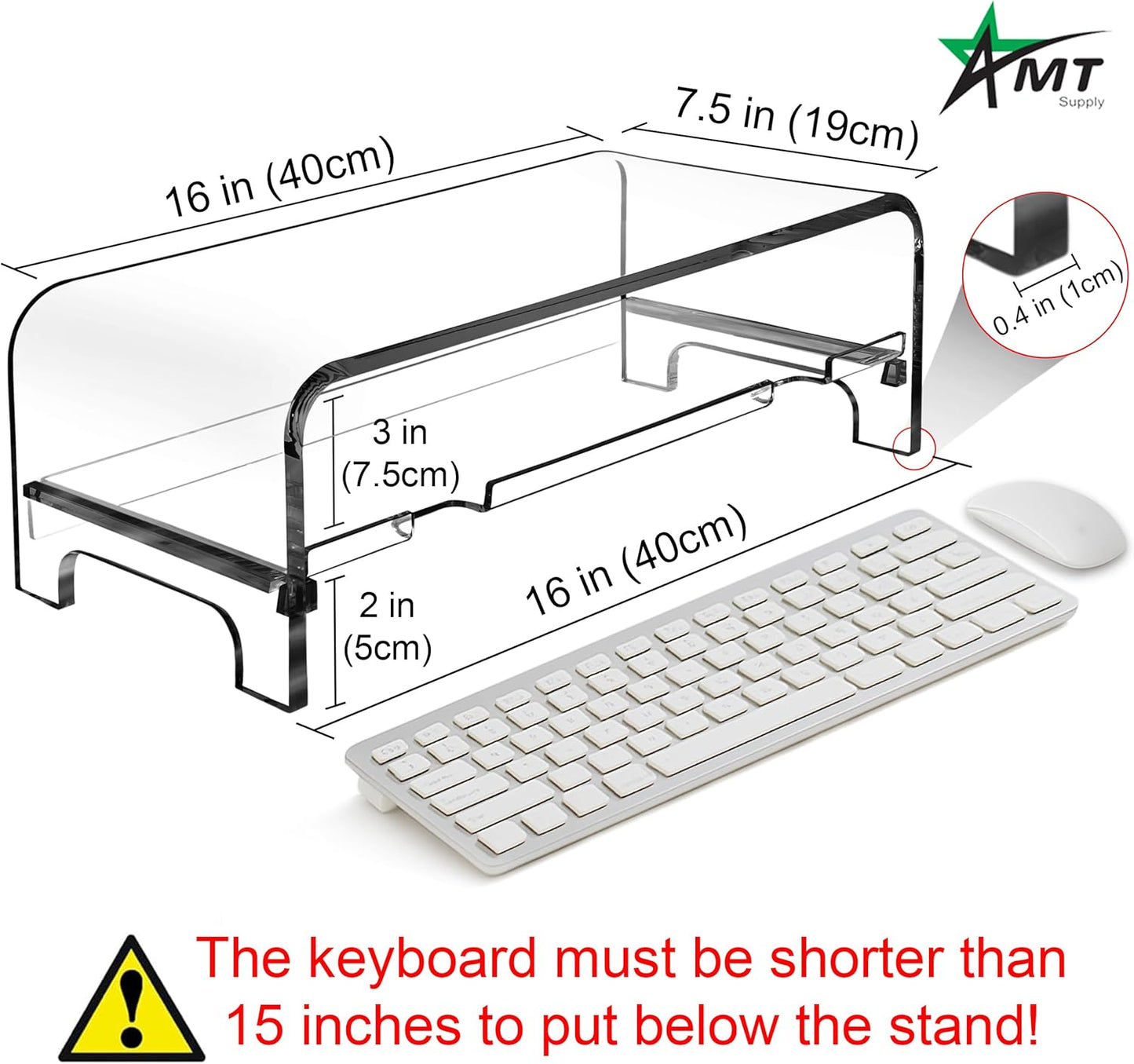 2 5.7 Inch AMT Tier High Acrylic Laptop Monitor Stand & Computer Riser with Cat Keyboard Protector, Space-Saving