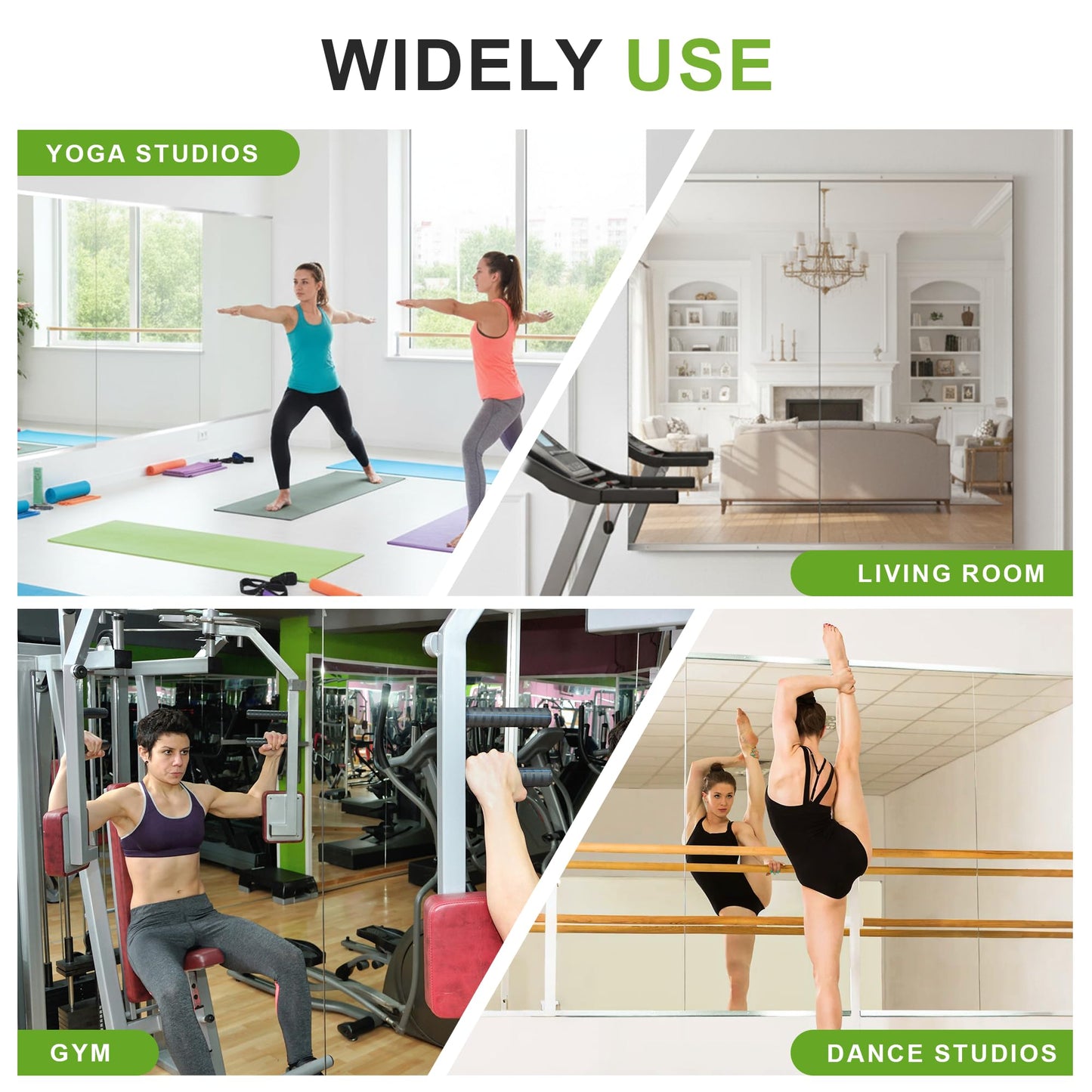 FICTOR Home Gym Mirror for Wall, 50"x25"x3 PCS Large Workout Mirrors with Tempered Glass, Full Length Frameless Body Mirror for Garage, Dance, Yoga, Bedroom