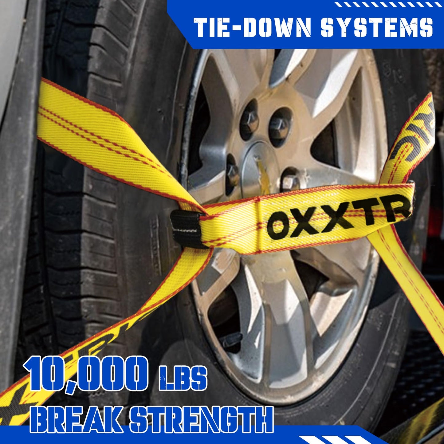 OXXTRIC 8 Point Roll Back Vehicle Tie Down Kit,Tow Truck Flatbed Straps with Chain Extension on Both Ends,WLL 3300 lbs,Heavy Duty Car Hauler Tire Over Wheel Tie Down Straps