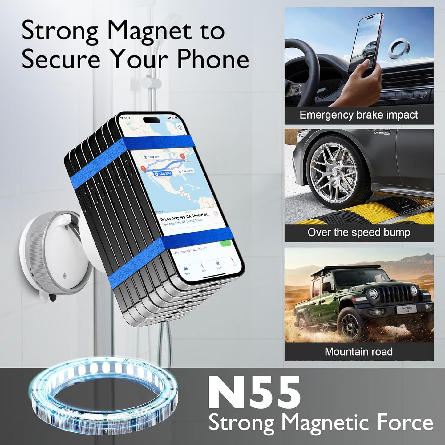 CornrStr 17, 16, 15 Shower Mirror Phone Holder Magsafe Compatible - Instant Suction Reusable Mirror Phone Holder