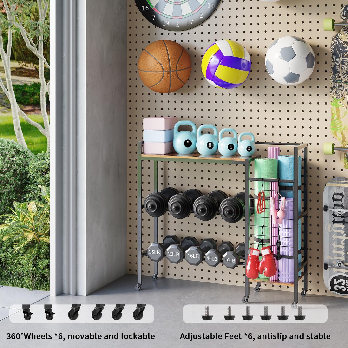HavenlyYouth Dumbbell Rack, Gym Storage Rack, Weight Rack for Home Gym, Dumbbells, Kettlebells, Yoga Mats & More Space-Saving Home Gym Organizer