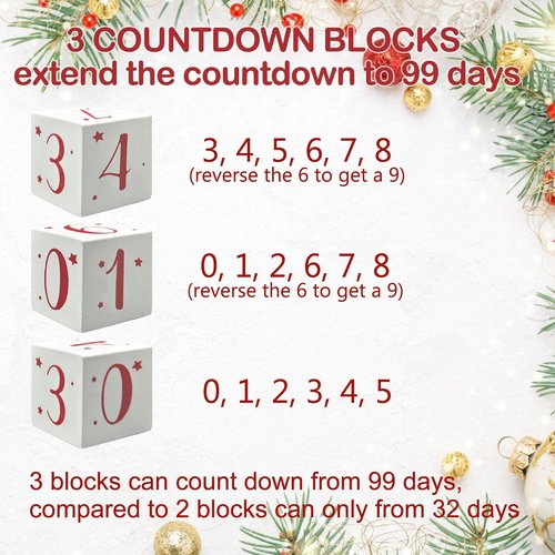 Christmas Countdown Blocks - Rustic Wooden Advent Calendar with Santa Claus | 99 Days Holiday Décor