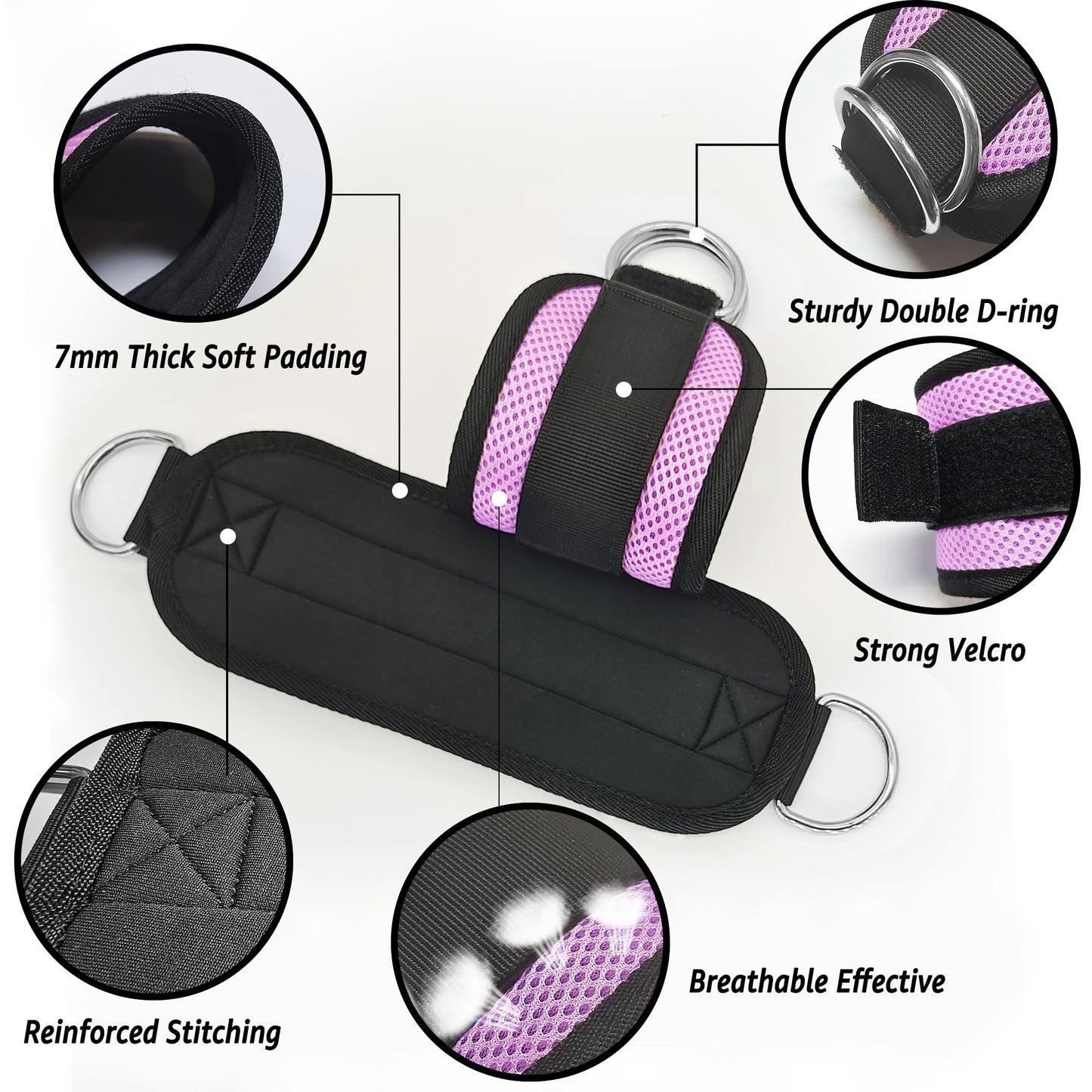 Anemeeoke Ankle Straps for Cable Machine 1Pair, Kickbacks Glute Workouts, Lower Body Exercises, Adjustable Leg Straps with Neoprene Padding Men Women(Purple)