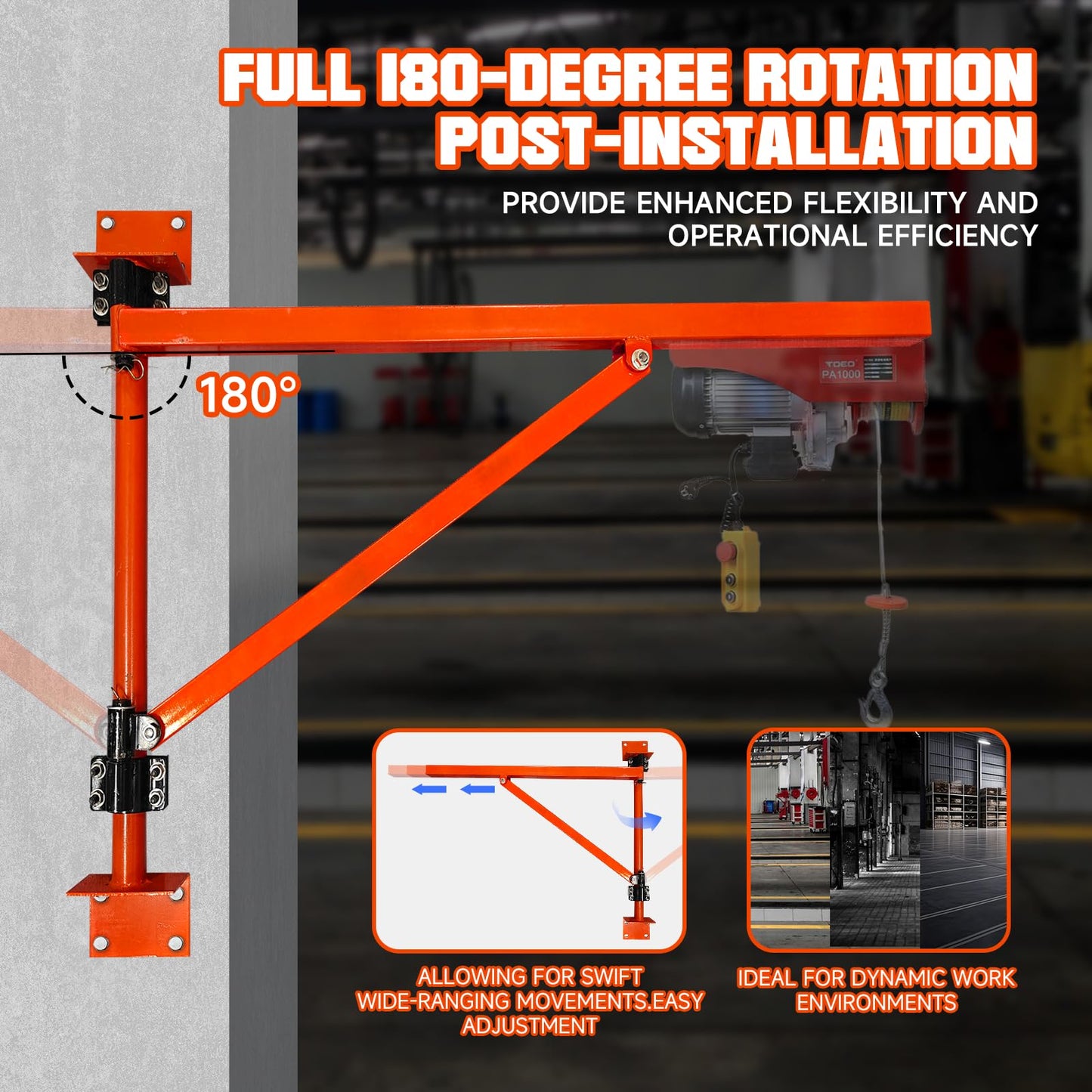 Wall Mount Jib Crane Hoist Bracket, 660lb Load Capacity Heavy Duty Electric Hoist Support Bracket, 180-Degree Rotatable Electric Scaffolding Lift, Ideal Jib Crane Bracket for Efficient Lifting