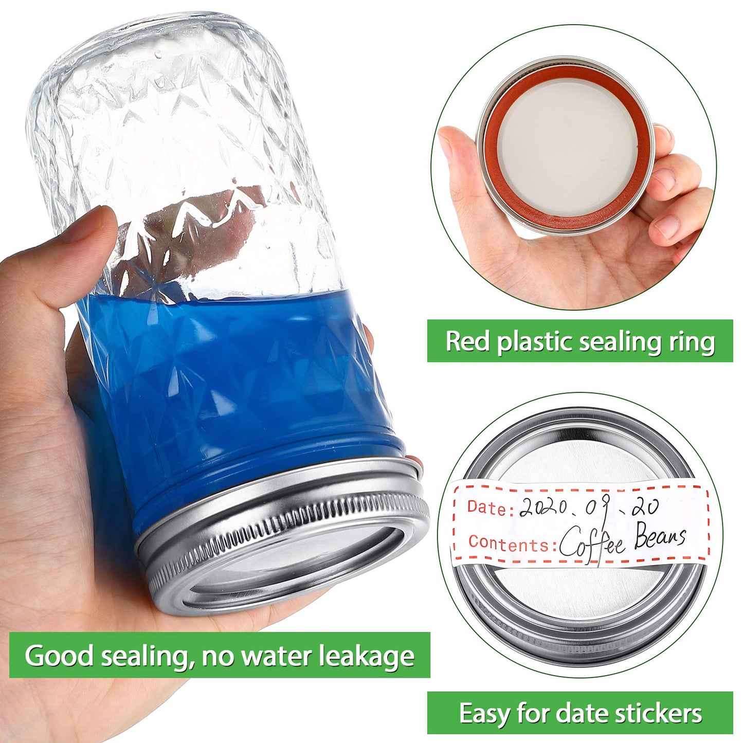 Patelai 100 Pcs Regular Mouth Canning Lids with Rings 70mm Mason Jar Lids with Bands Split Type Mason Canning Jar Rings, Food Grade Material, Leak Proof, Airtight