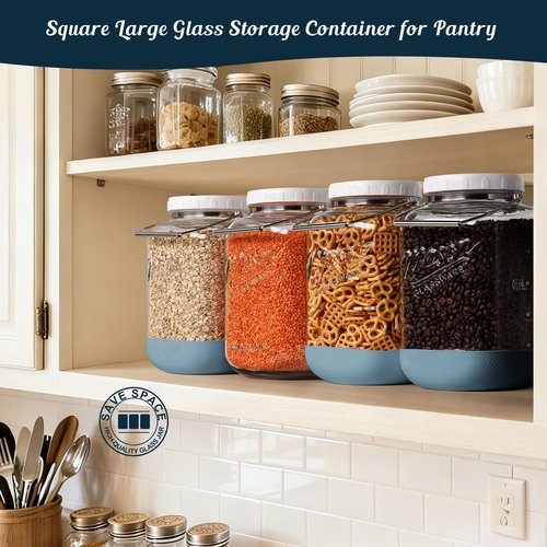 Dwbligt 2 Pack 1.5 Gallon Glass Jar With Airtight Lid, Large Mason Jars Wide Mouth with Scale Marks, Big Glass Storage Containers with Heavy-duty Handles & Non-slip Bases - for Flour, Pickling (192Oz