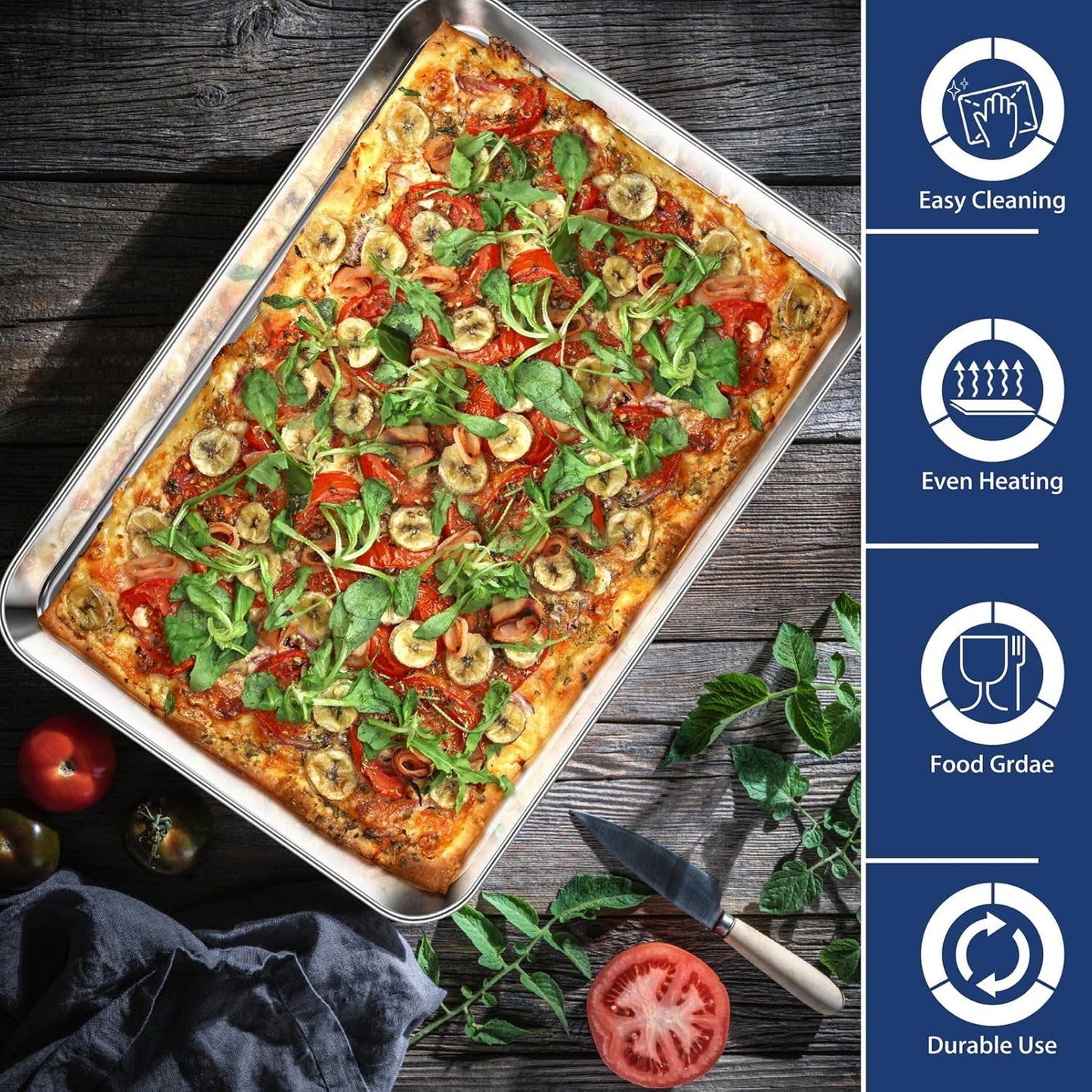 P&P CHEF 17.3 Inch Stainless Steel Baking Cookie Sheet - Heavy Duty & Dishwasher Safe, Set of 2