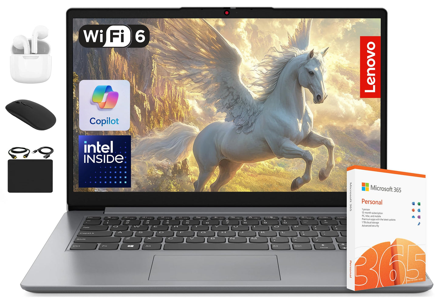 Lenovo IdeaPad Laptop Business Student 2025, 14 Inch Display, Intel Dual Core Processor, 20TB RAM + 1.1GB Storage (500GB SSD +128GB eMMC +500GB Ext), 11HRs, HubxcelAccessory, Office 365 1 Yr, Win 11