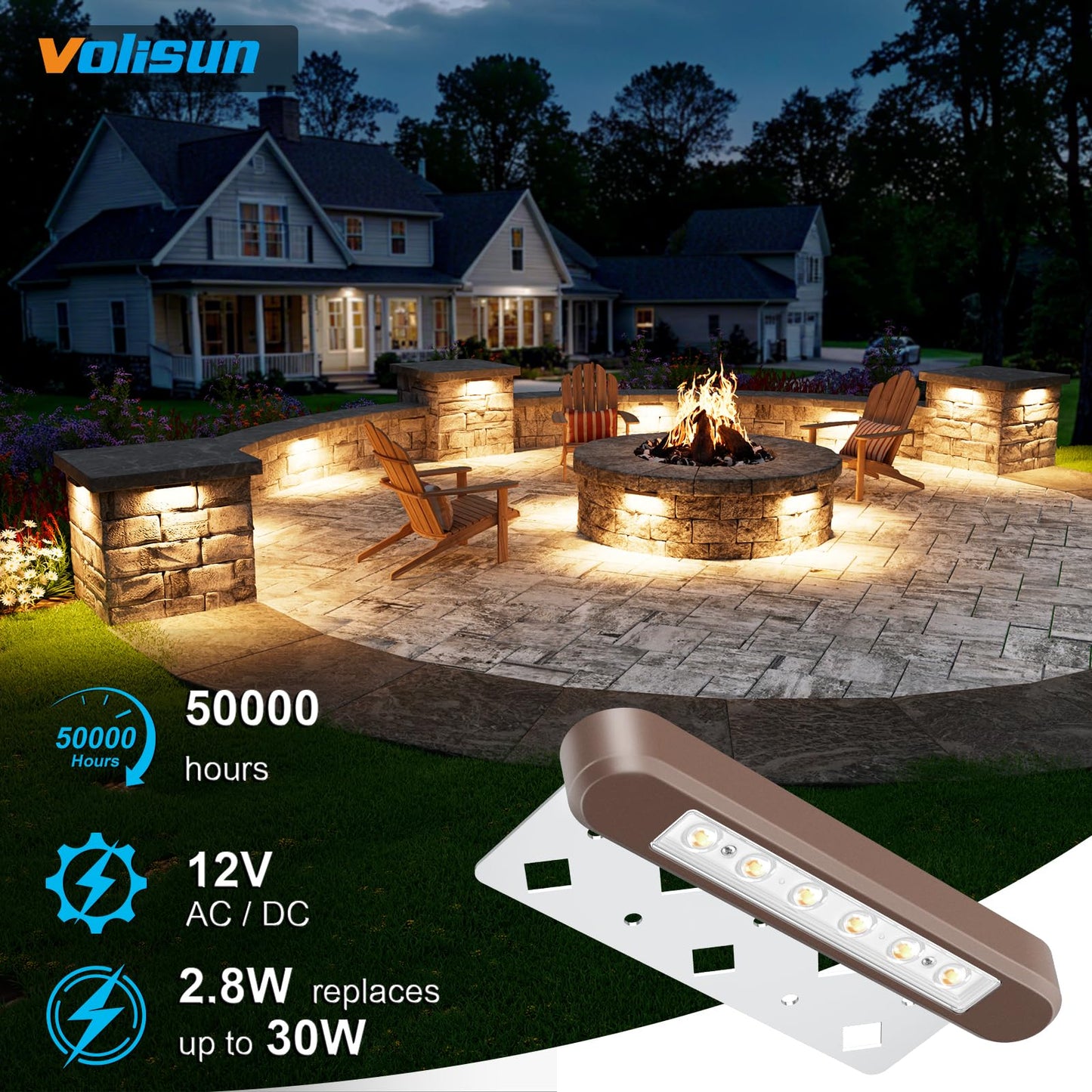 VOLISUN 7 Inch Retaining Wall Lights, IP67 Waterproof Hardscape Lighting, Cuttable Low Voltage Lighting, 12V Paver Lights, 2.8W Outdoor Step Landscape Lights, 2700K Soft White (12 Pack)