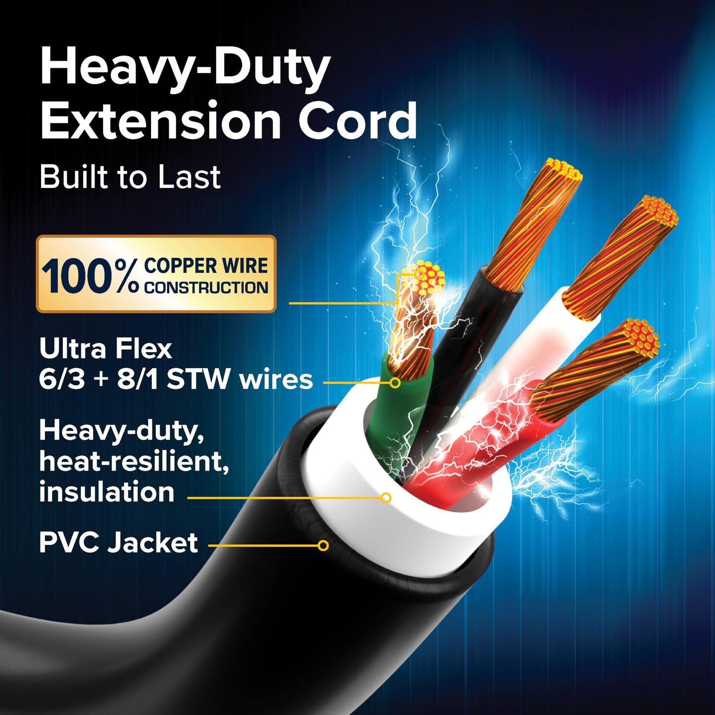 Camco Power Grip 30-Ft 50-Amp Camper/RV Extension Cord - Features Copper 6/3 + 8/1-Gauge Wires for Superior Conductivity - Rated for 125/250 V/12,500 W - Coated w/Heat-Resilient PVC (55195)