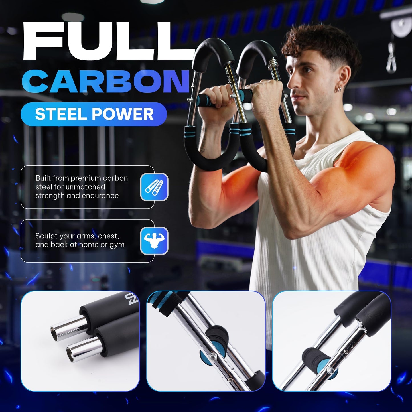 Sveltez Twister Arm Trainer for Men & Women – Upper Body Strength Bar, Chest Expander & Forearm Exerciser, Heavy-Duty Home Workout Equipment for Arm Muscle Training, 30-120 lbs Resistance (Blue)