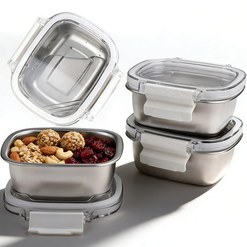 MAXTBEE 3 Pack Stainless Steel Reusable Snack Containers with Lids - 8.45 oz Small Metal Snack & Lunch Food Boxes, Shatterproof Leakproof Freezer Safe Meal Prep Containers for Portioning Snacks, Dips