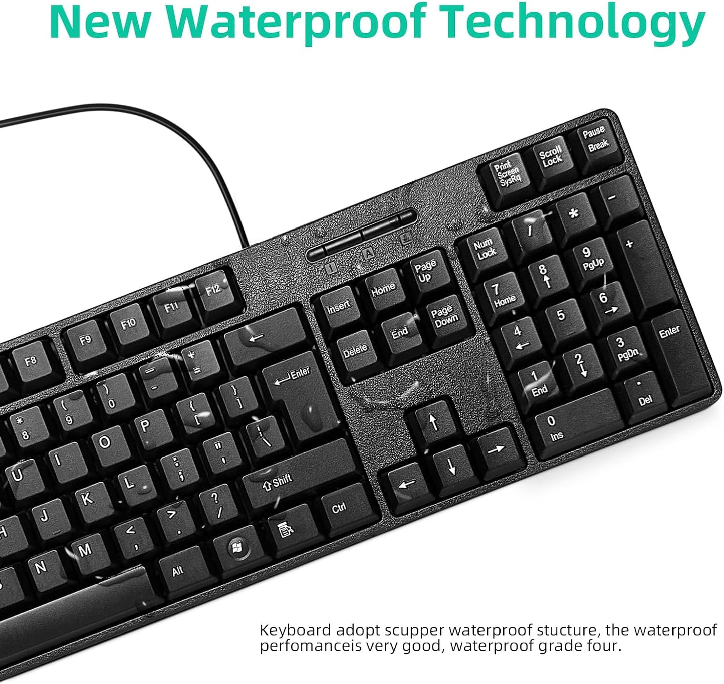 YORUNOHOSHI PS2 104 Wired Keys Computer Keyboard with Stands,Waterproof - US Layout Compatible for Windows, PC, Laptop